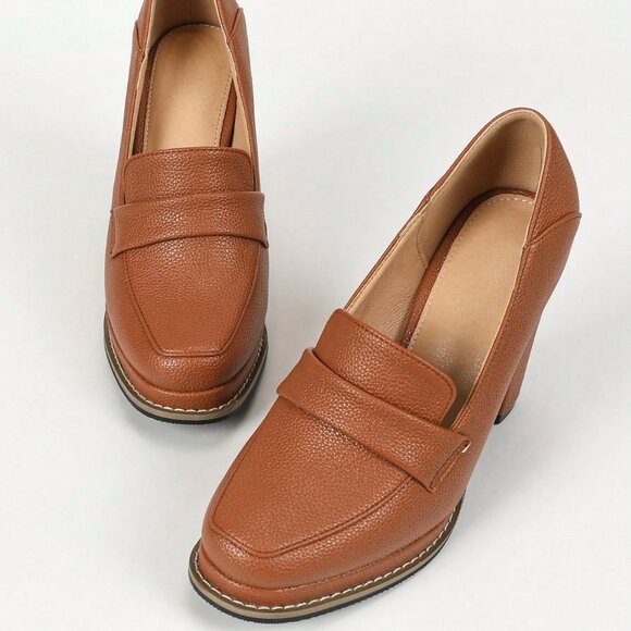 Brown Elegant Women's High Heel Square Toe Shoes - Picture 7 of 8